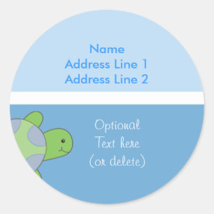Étiquettes d'adresse rondes Tortue de mer Bleu cla