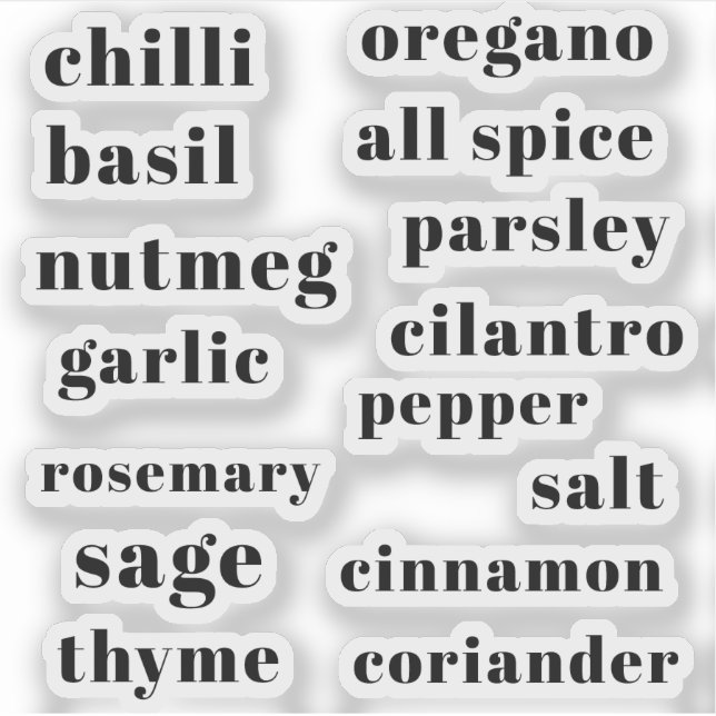 Étiquettes d'aromates et d'épices pour placard de  (Devant)
