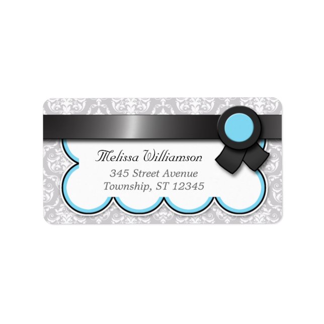 Étiquettes de adresse Aqua Blue & Grey Damask (Devant)