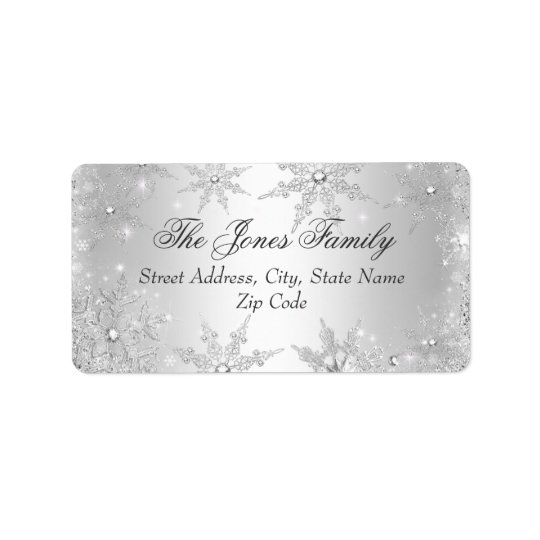 Étiquettes de adresse argentés de Noël du pays des