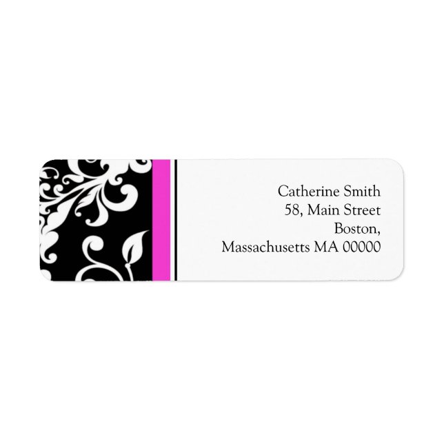 Étiquettes de adresse Black et White avec rose (Devant)
