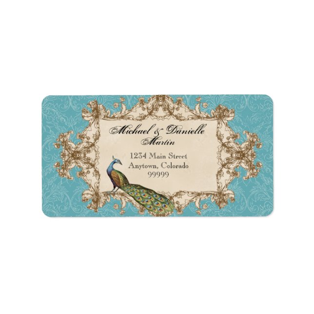 Étiquettes de adresse - Bleu Vintage Peacock & Etc (Devant)