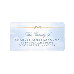 Étiquettes de adresse bleus de sympathie d'or de