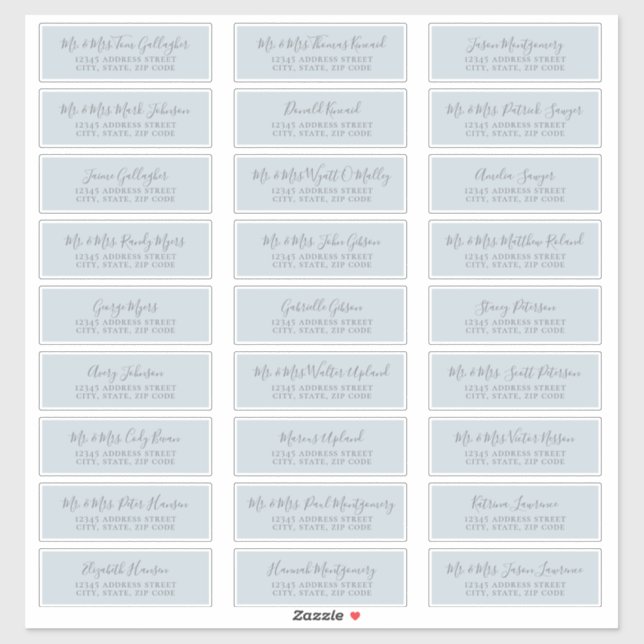 Étiquettes de adresse Chic Script Pale Blue Guest (Feuille)