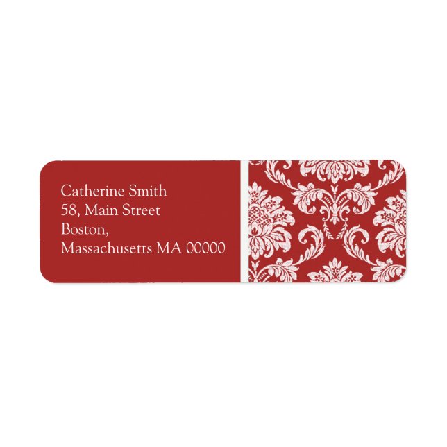 Étiquettes de adresse Damas rouges et blancs (Devant)