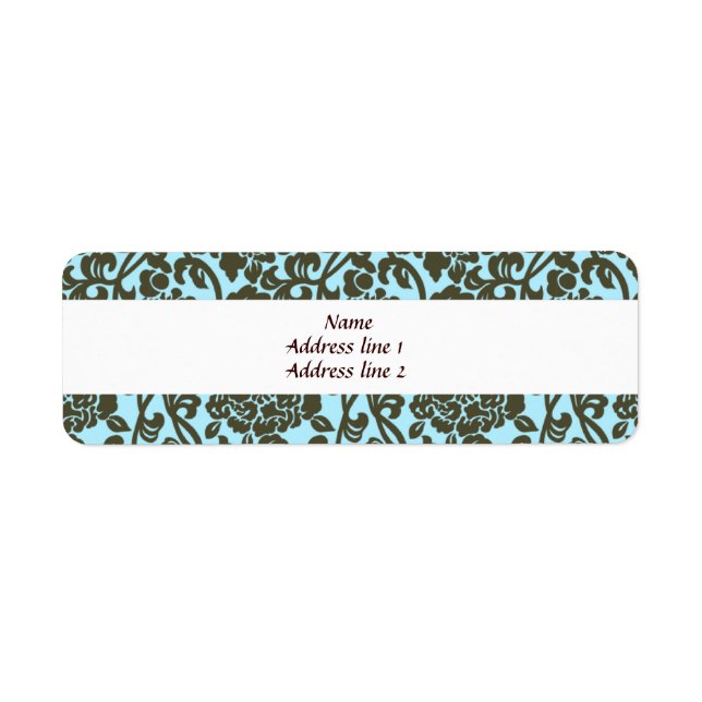 Étiquettes de adresse Damask turquoises et Brown (Devant)