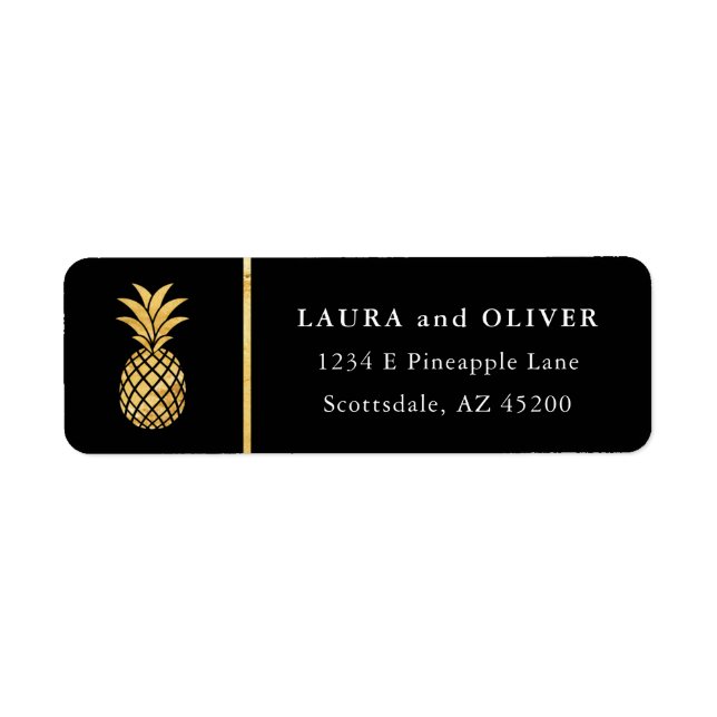 Étiquettes de adresse d'ananas tropicaux, noir & o (Devant)