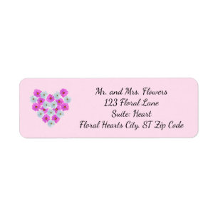 Étiquettes de adresse de coeur floral rose et blan