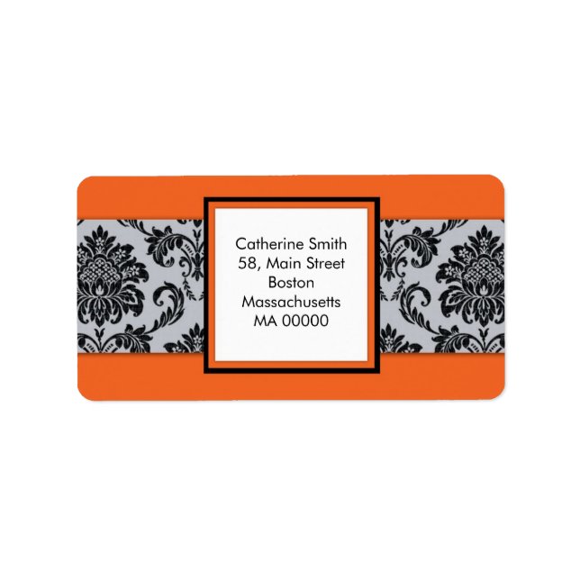 Étiquettes de adresse de Damas noirs et orange (Devant)