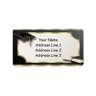 Étiquettes de adresse de Grauation de noir et d'or