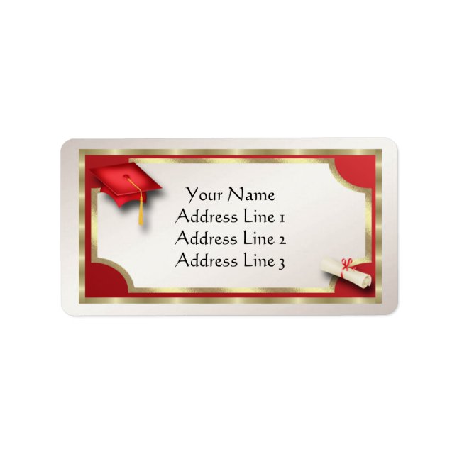 Étiquettes de adresse de Grauation Rouge et Or (Devant)
