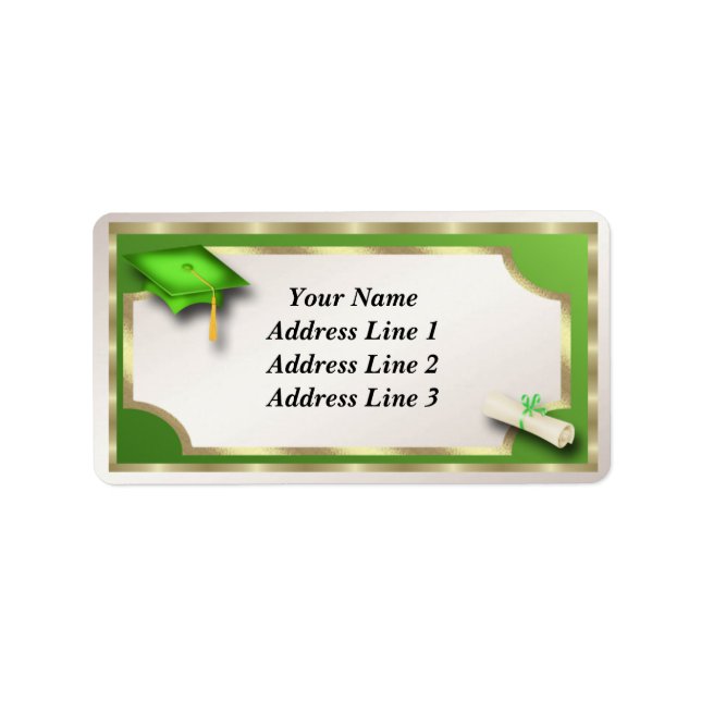 Étiquettes de adresse de Grauation Vert et Or (Devant)