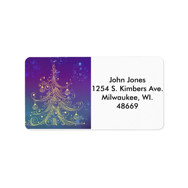 Étiquettes de adresse de l'arbre de Noël d'or (Devant)
