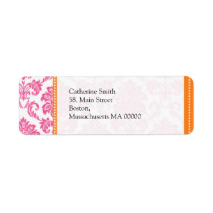 Étiquettes de adresse de Mariage damassé orange et