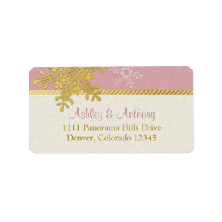 Étiquettes de adresse de mariage d'hiver Pink Gold