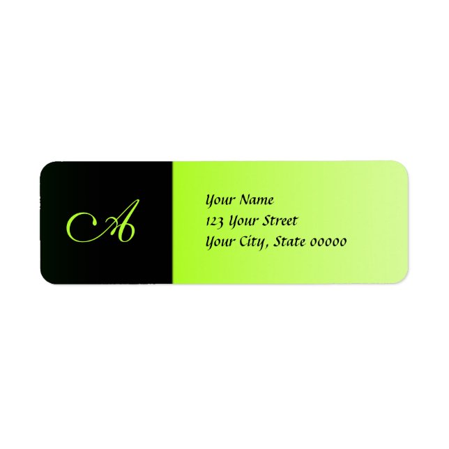 Étiquettes de adresse de monogrammes néon vert et  (Devant)