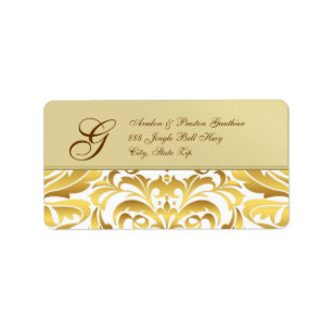 Étiquettes de adresse de Noël de damassé d'or e