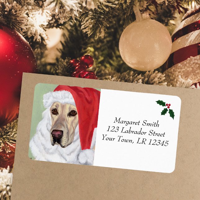 Étiquettes de adresse de Noël du Labrador jaune (Yellow Labrador Santa Christmas Return Address Labels for Yellow Labrador Owners.)