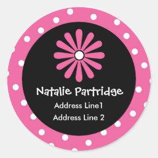Étiquettes de adresse de points Polka rose et blan