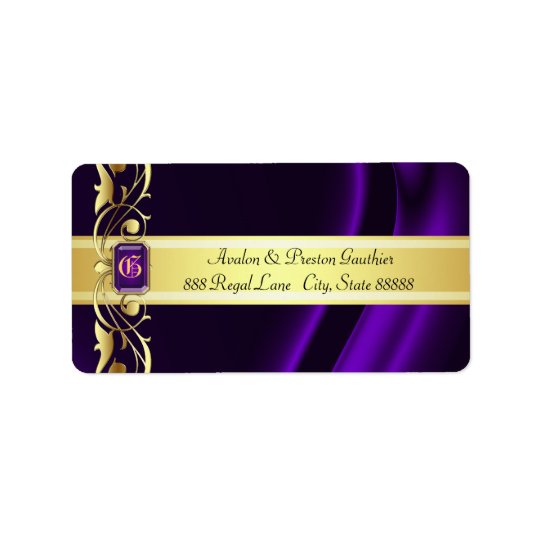 Étiquettes de adresse de soie de pourpre et d'or d