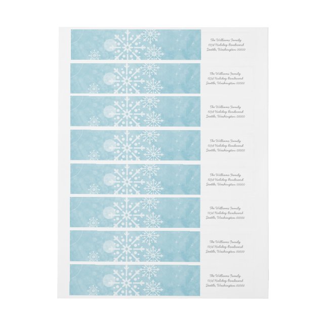 Étiquettes de adresse de vacances Blue Snowflake (Feuille)