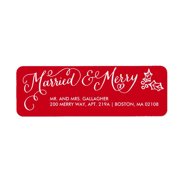 Étiquettes de adresse de vacances mariés et joyeux (Devant)