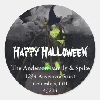 Étiquettes de adresse d'Halloween de sorcière vert