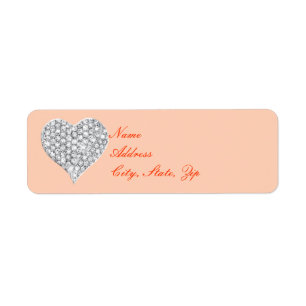 Étiquettes de adresse du coeur de diamant orange