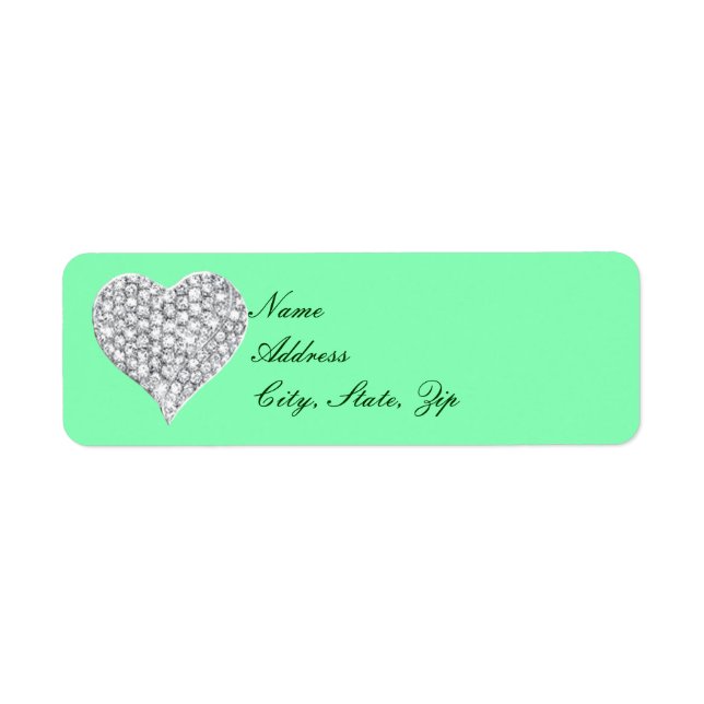 Étiquettes de adresse du coeur de diamant vert (Devant)