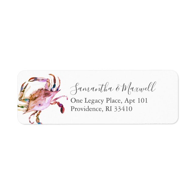 Étiquettes de adresse du crabe d'aquarelle côtière (Devant)