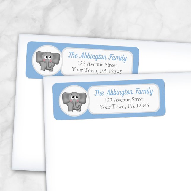 Étiquettes de adresse éléphants adorables bleu (Créateur téléchargé)