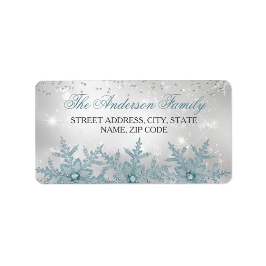 Étiquettes de adresse en cristal bleus de Noël de