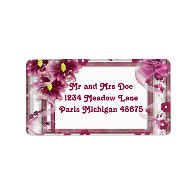 Étiquettes de adresse/Fleurs et Ruban (Devant)