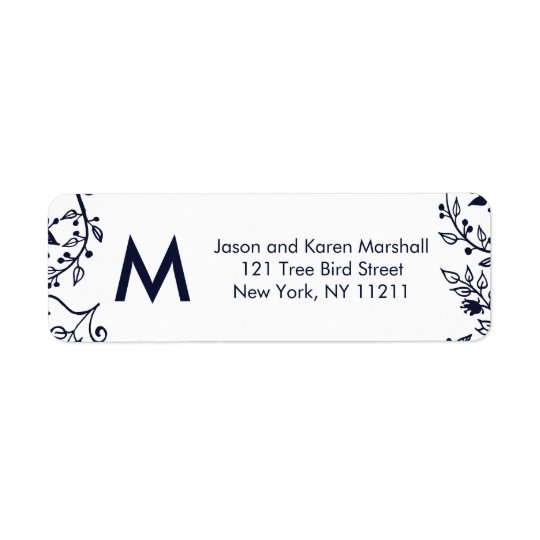 Étiquettes de adresse floraux de bleu marine et