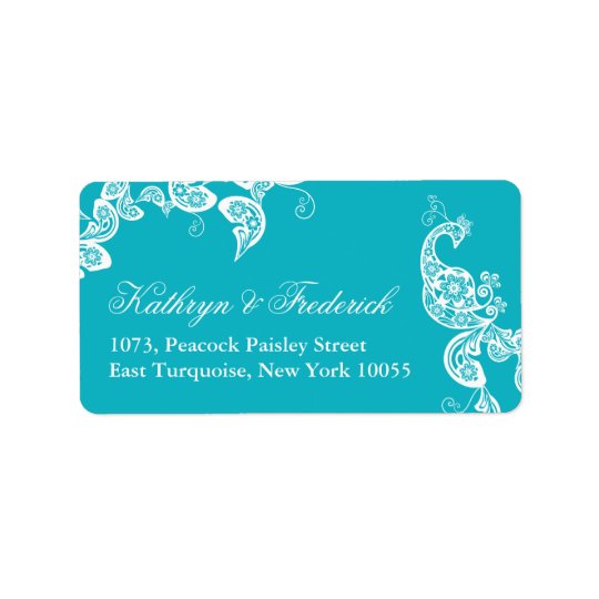 Étiquettes de adresse floraux de mariage de paon