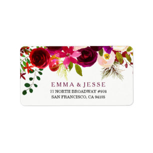 Étiquettes de adresse floraux rouges de mariage d