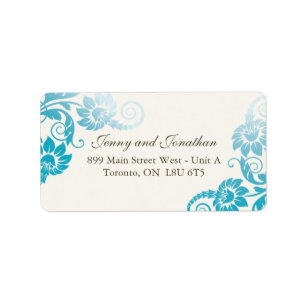 Étiquettes de adresse floraux Turquoises élégants