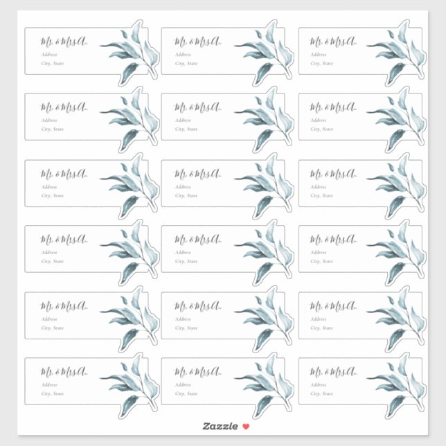 Étiquettes de adresse invités Blue Eucalyptus Spri (Feuille)