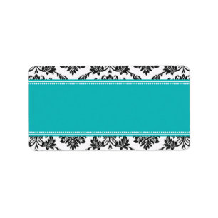 Étiquettes de adresse Mariage damassé turquoises