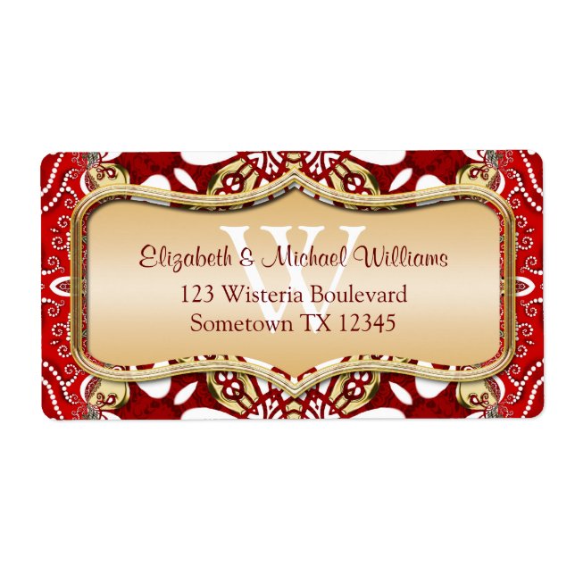 Étiquettes de adresse Mariages de Red Batik Monogr (Devant)