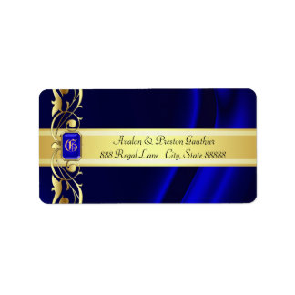 Étiquettes de adresse Marquis Bleu & Or en Soie
