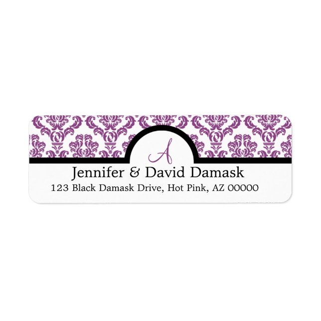 Étiquettes de adresse Monogrammes Mariage damassé  (Devant)