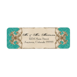 Étiquettes de adresse - paon vintage turquoise et