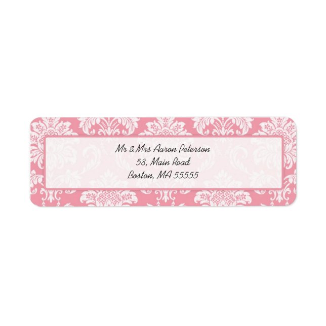 Étiquettes de adresse personnalisables Pink Damask (Devant)