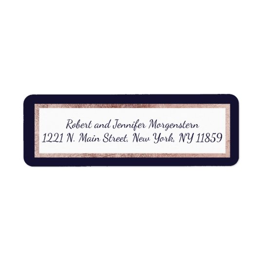 Étiquettes de adresse rayés par or rose de bleu