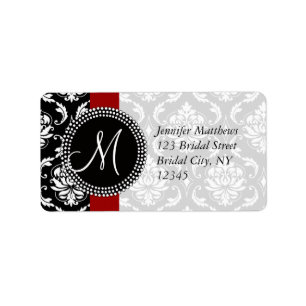 Étiquettes de adresse Red Black Damask pour Mariag