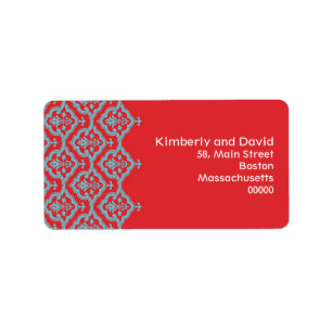 Étiquettes de adresse Red et Aqua Mariage damassé