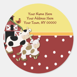 Étiquettes de adresse ronds Baby Moo Vache Rouge