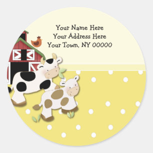 Étiquettes de adresse ronds bébé Moo vache jaune