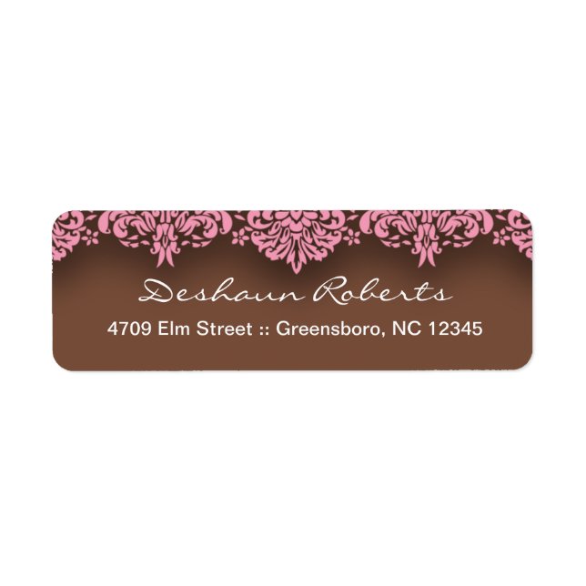 Étiquettes de adresse rose et chocolat Damask (Devant)